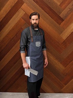 Division Waxed Look Denim Bib Apron with Faux Leather